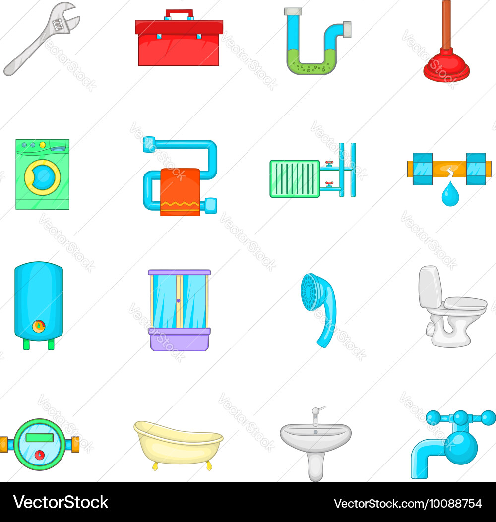 Bathroom icons set cartoon style Royalty Free Vector Image