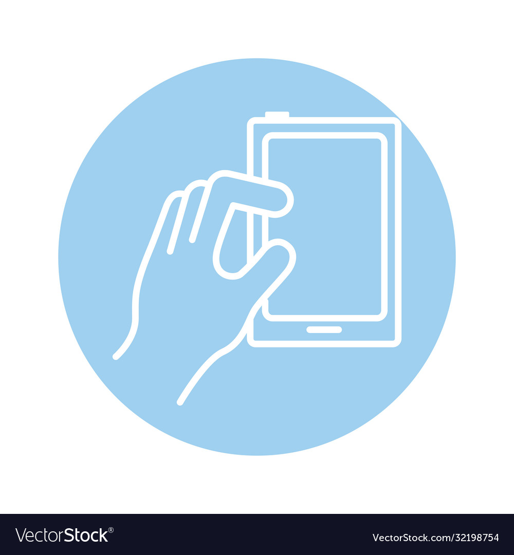 Hand using smartphone device block style icon