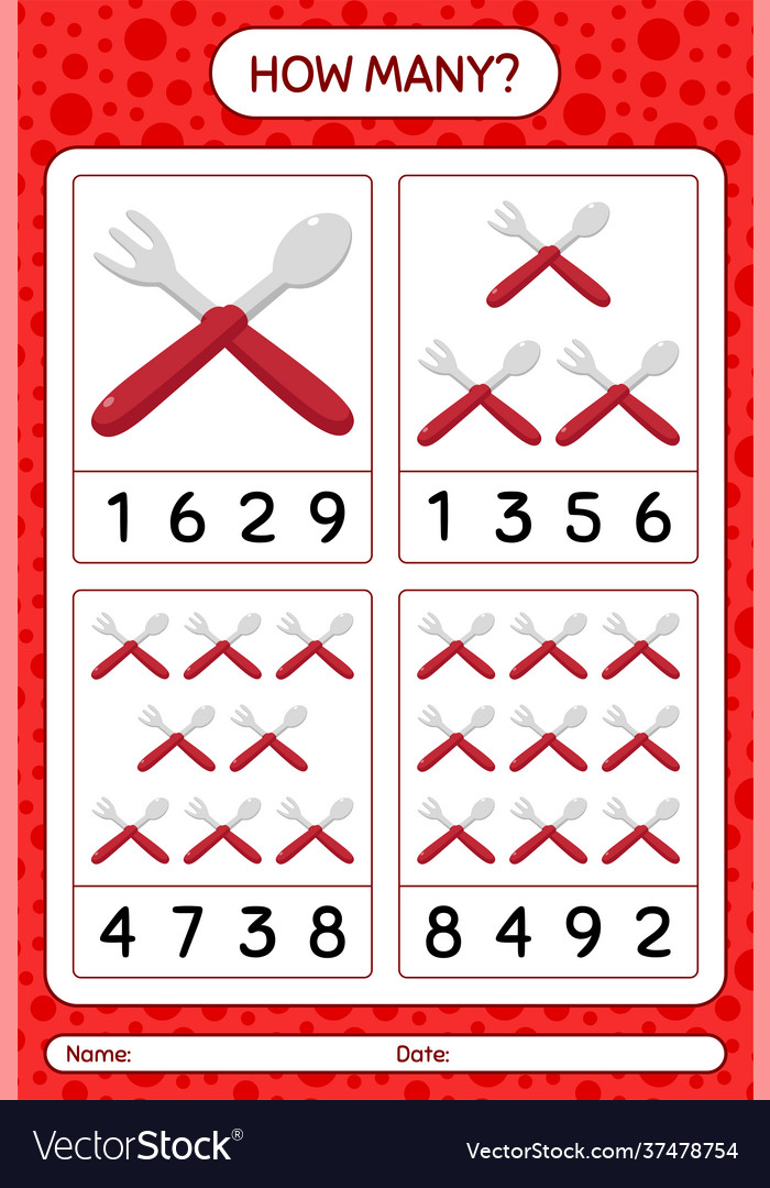 How many counting game with spoon and fork vector image How many counting game with spoon and fork