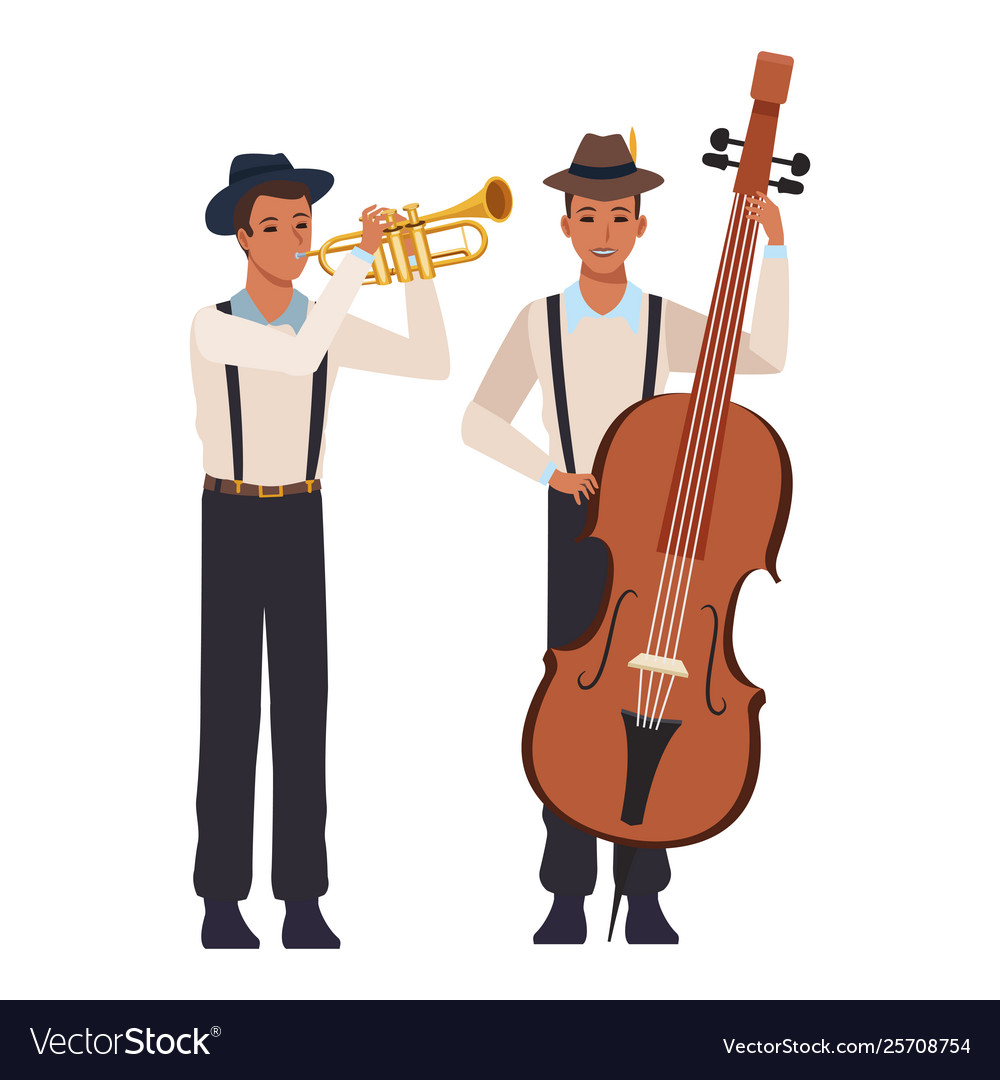 Musician playing trumpet and bass Royalty Free Vector Image