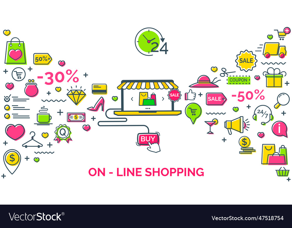On-line shopping concept for web site header vector image On-line shopping concept for web site header