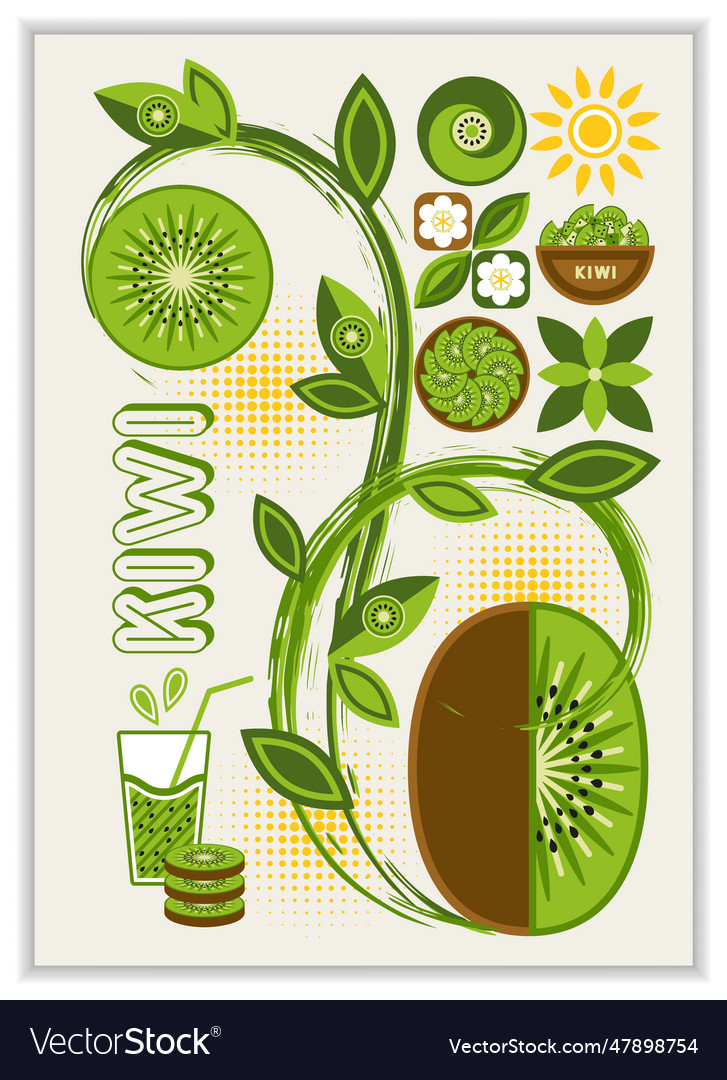 Poster with kiwi abstract geometric shapes