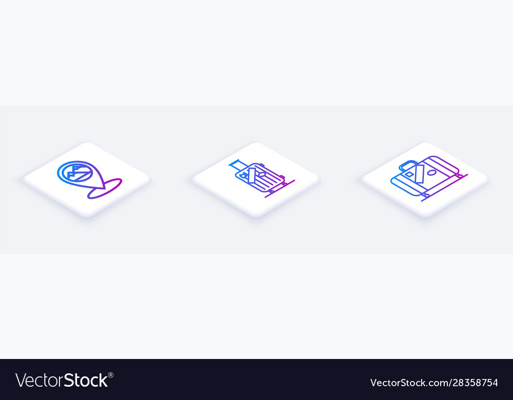 Set isometric line map pointer with mountain vector image Set isometric line map pointer with mountain