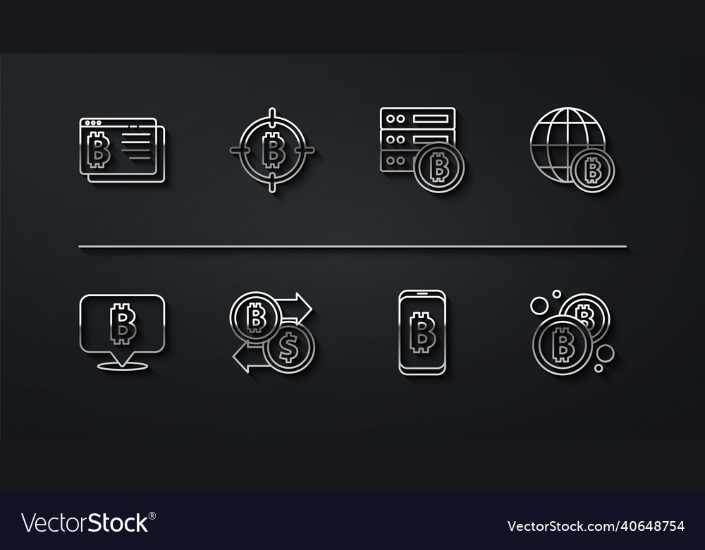 Set line bitcoin in browser globe mining vector image Set line bitcoin in browser globe mining