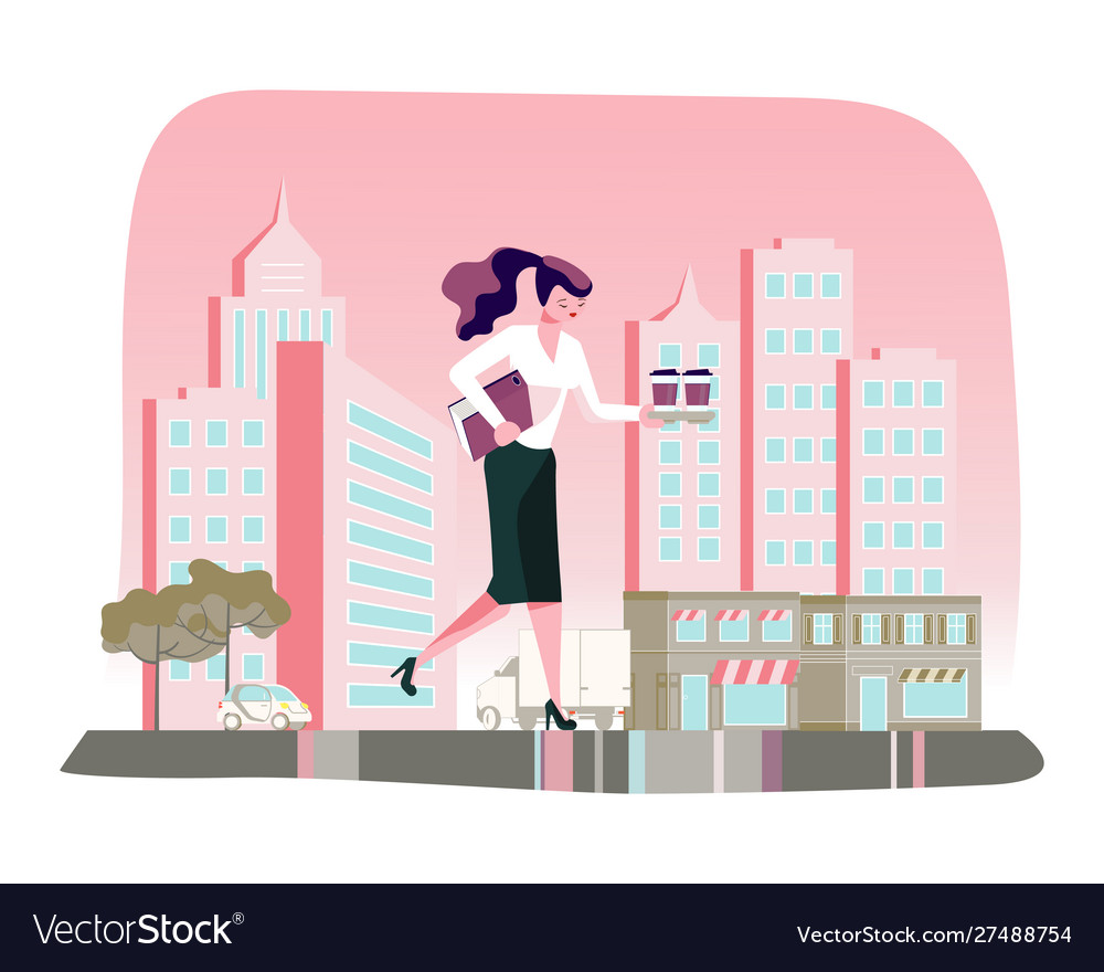 Woman with coffee to go Royalty Free Vector Image