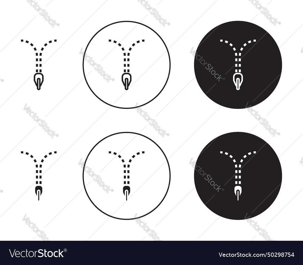 Zipper tool icon set unzip lock open minimal
