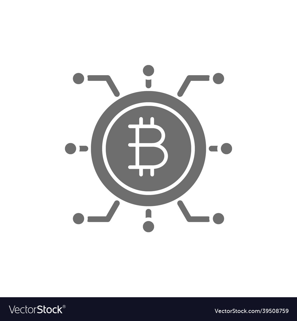 Bitcoin coin with closed contacts blockchain grey vector image Bitcoin coin with closed contacts blockchain grey