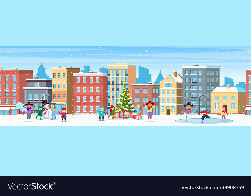 City building houses winter street cityscape