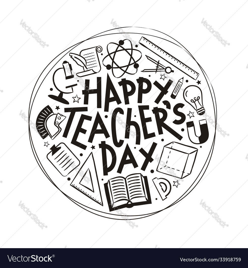 Lettering for teachers day with a doodle school Vector Image