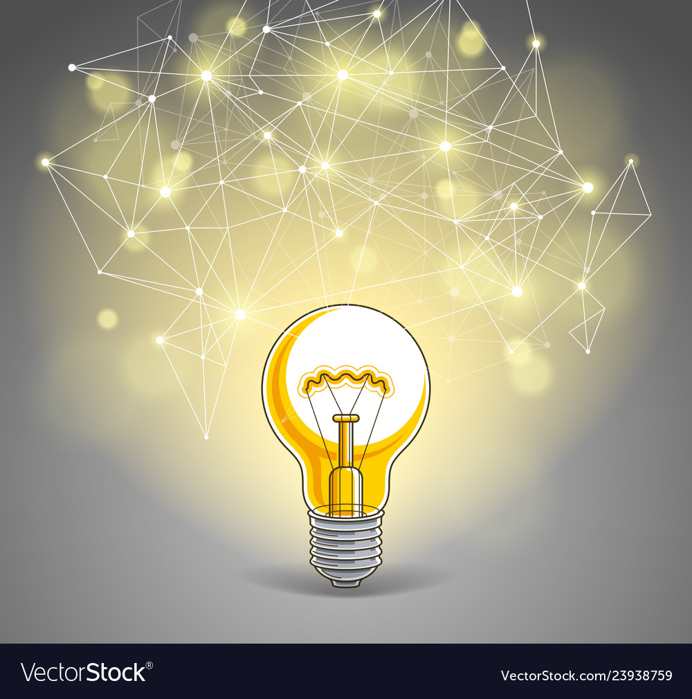 Light bulb and connection lines low poly design vector image Light bulb and connection lines low poly design