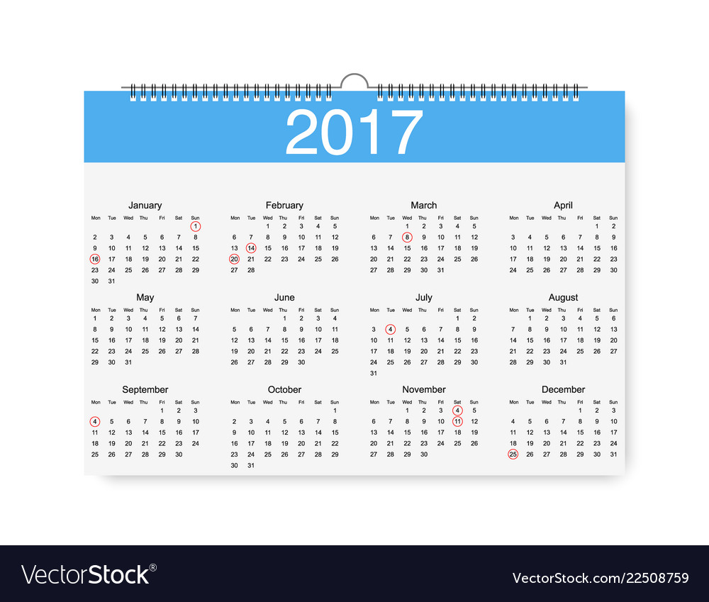 Loose-leaf calendar for 2017 with pointers vector image Loose-leaf calendar for 2017 with pointers