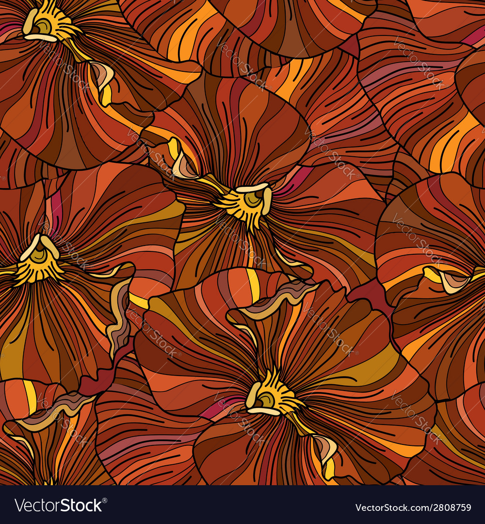 Orange pansy flowers seamless background