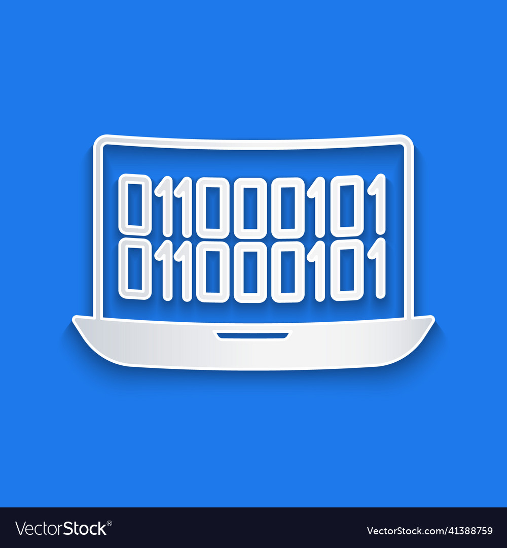 Paper cut binary code icon isolated on blue vector image Paper cut binary code icon isolated on blue