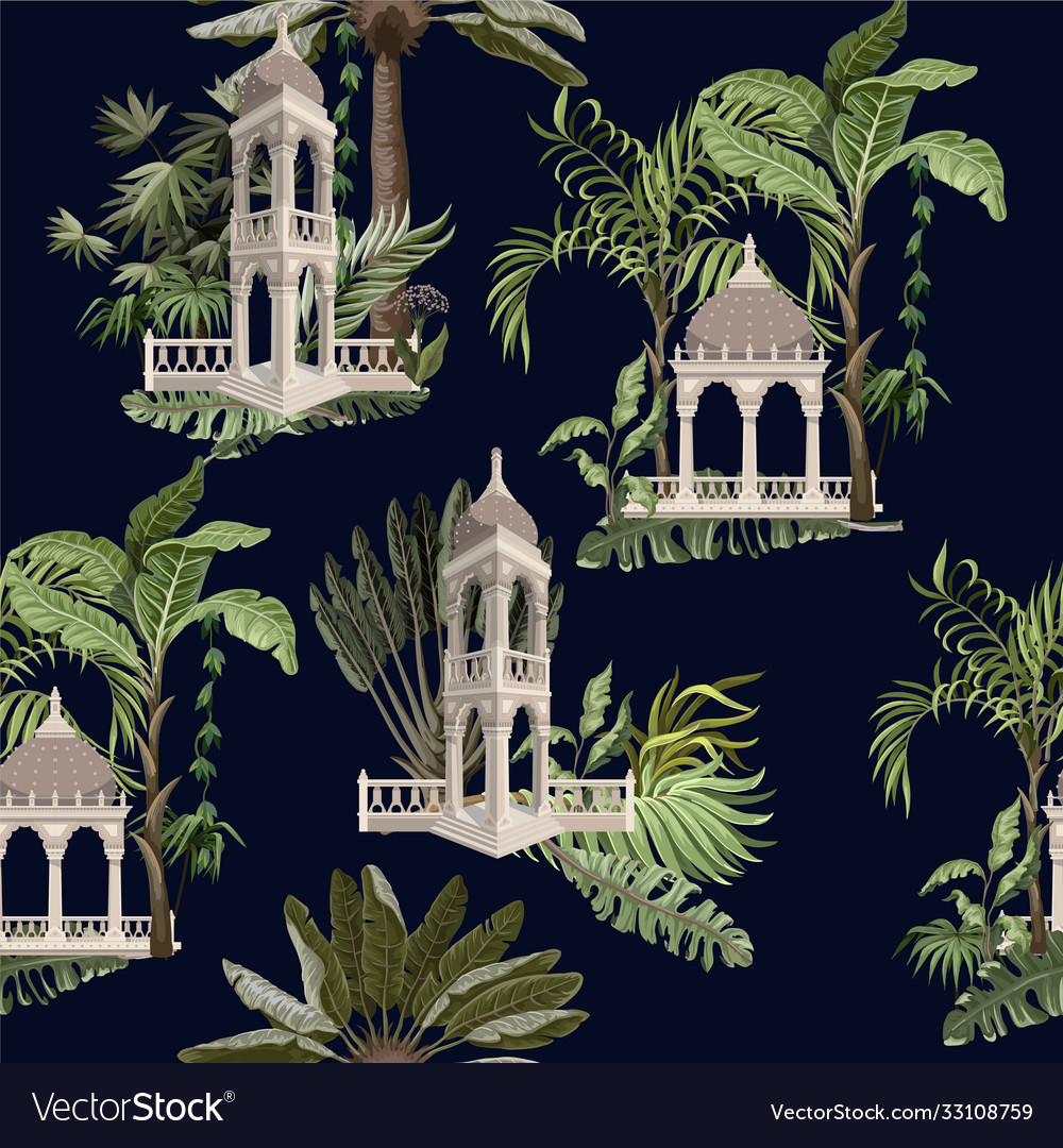 Seamless pattern with jungle trees and ancient vector image Seamless pattern with jungle trees and ancient
