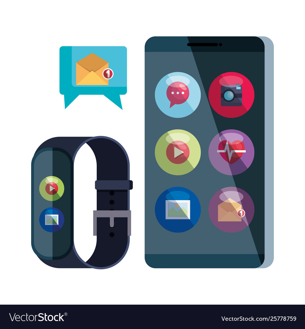 Smartwatch and smartphone with play button vector image Smartwatch and smartphone with play button