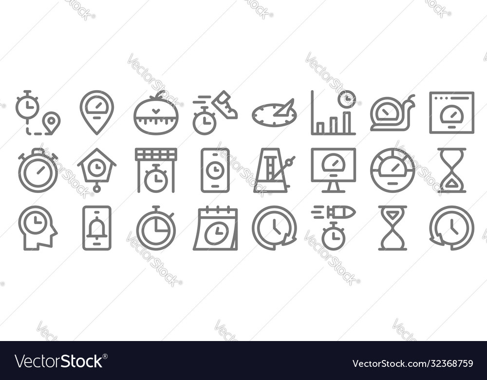 Speedometer and time line icons linear set vector image Speedometer and time line icons linear set
