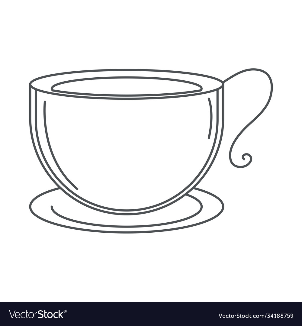 Tea teacup beverage on saucer line icon style