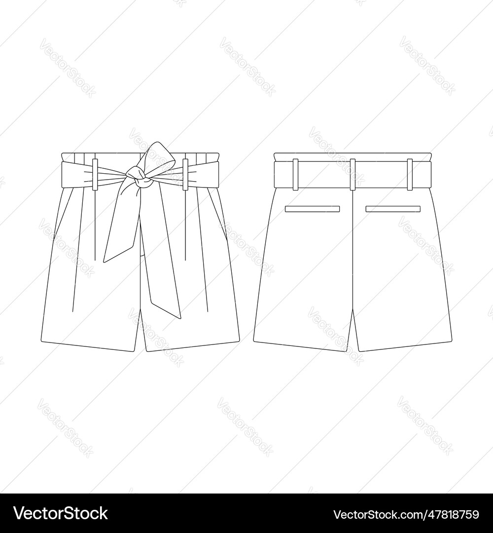 Template tie belt shorts flat sketch design Vector Image