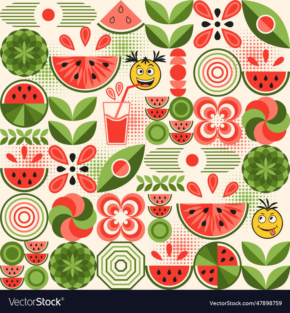 Watemelon pattern in simple geometric style vector image Watemelon pattern in simple geometric style