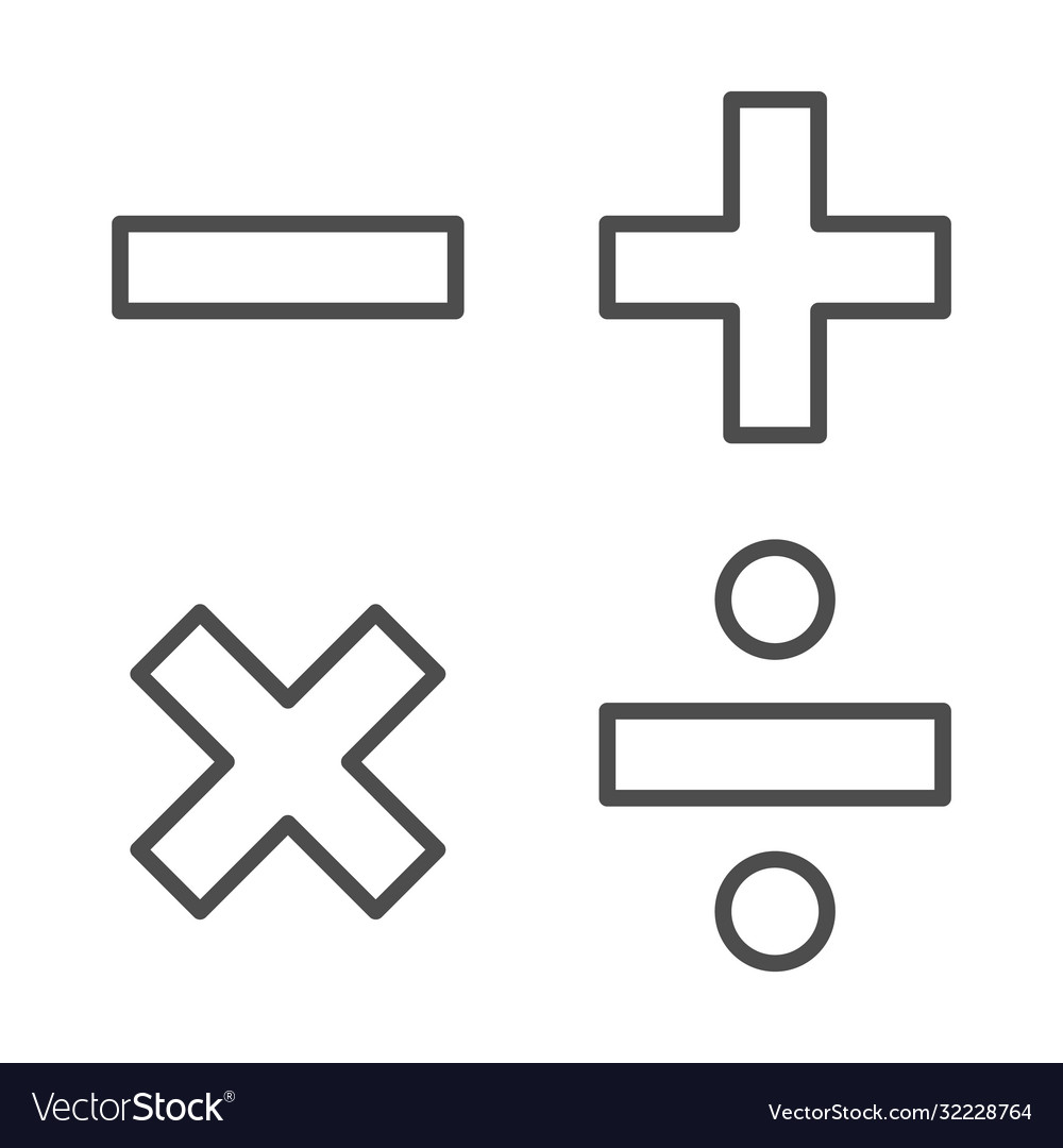 Add subtract divide multiply symbols thin line