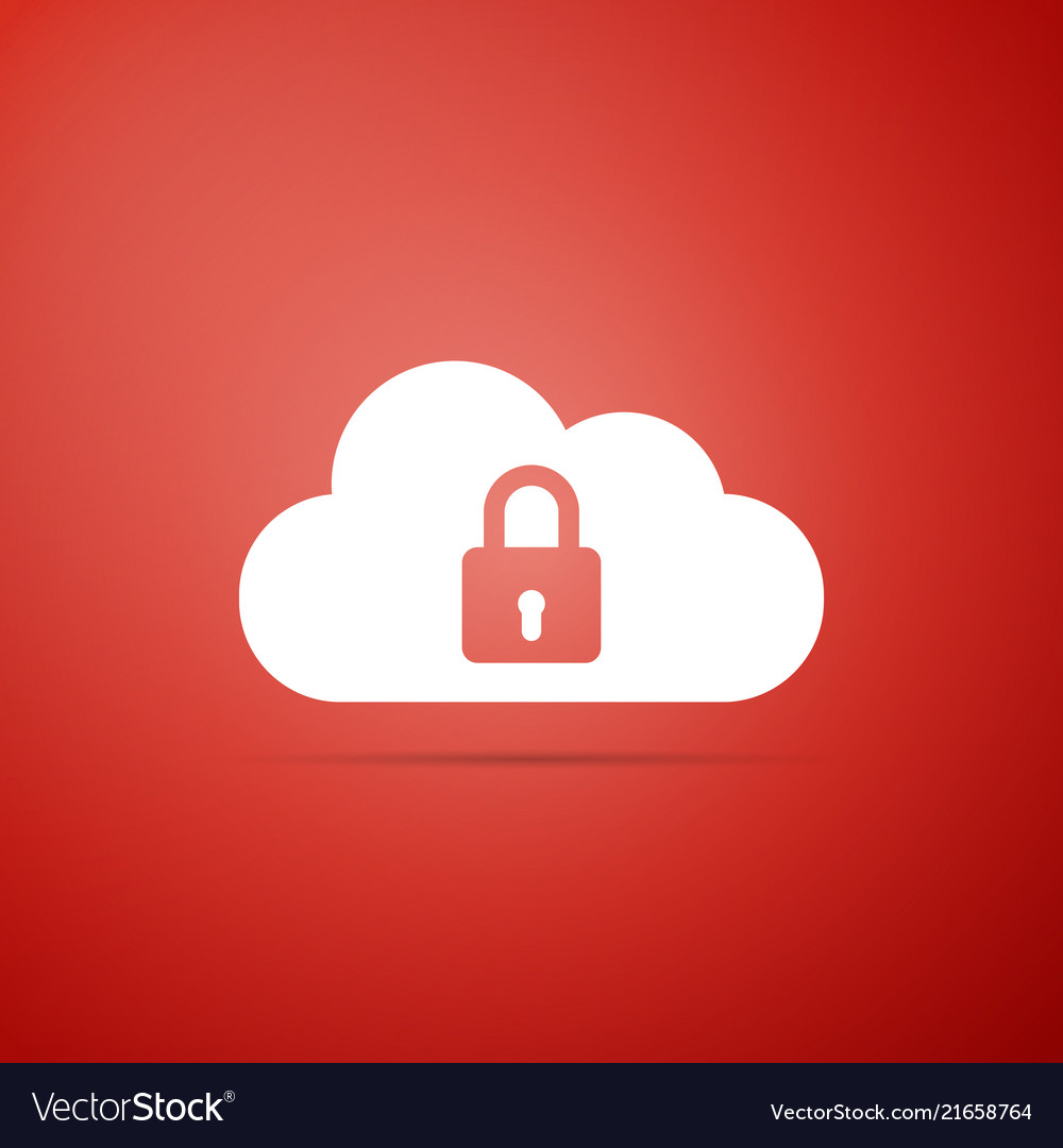 Cloud computing lock icon on red background vector image Cloud computing lock icon on red background