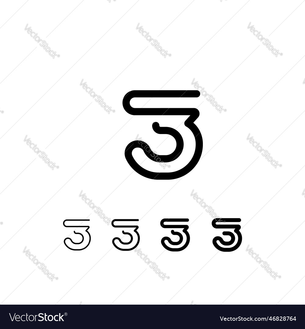 Digital tech font rounded wire alphabet number 3