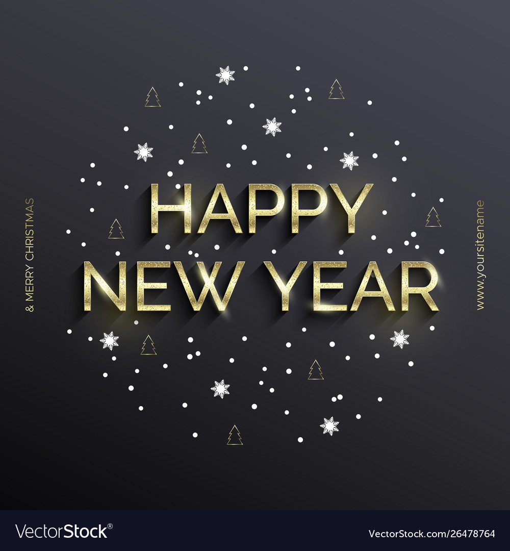 Golden text on gray background happy new year