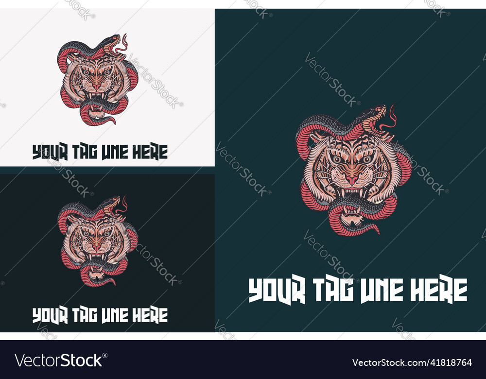 Hand drawn head tiger and snake