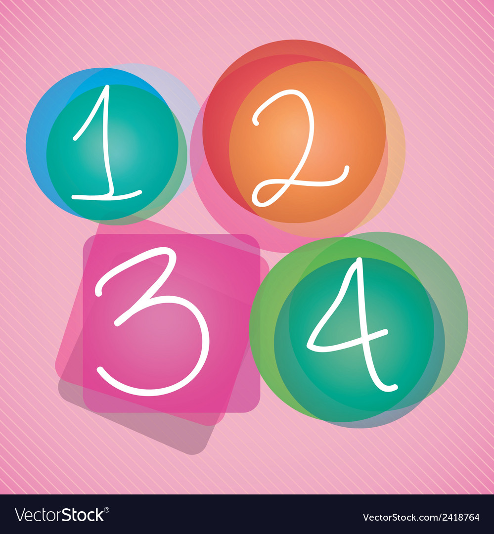 Numbers on different colours shapes icons set