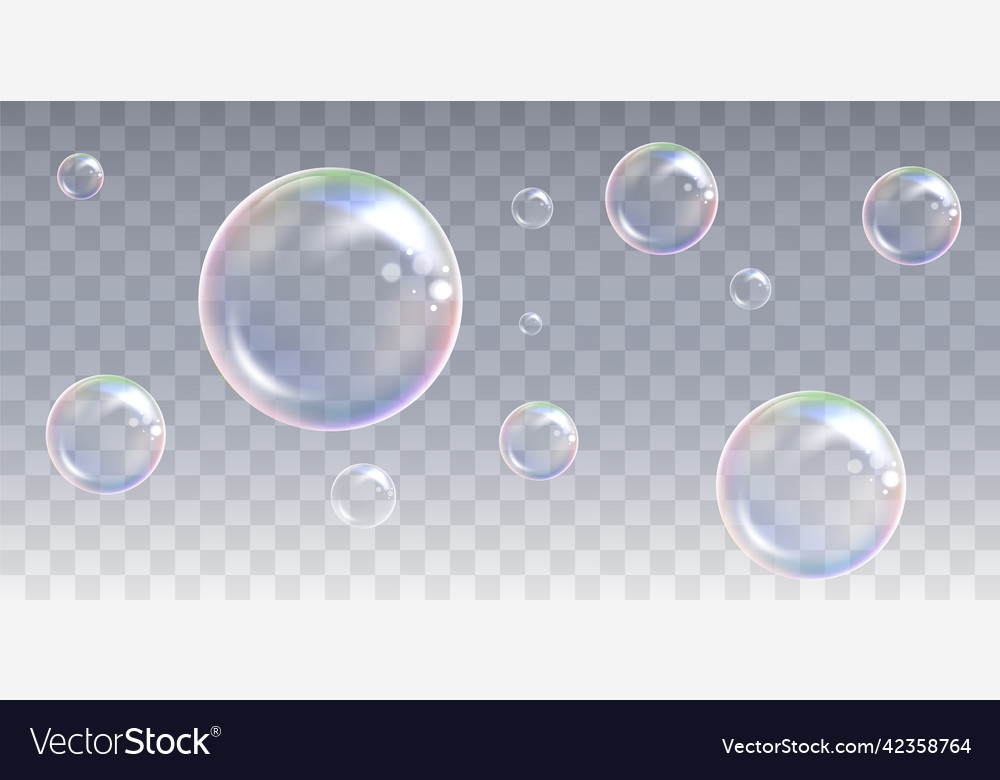 Realistic 3d soap bubbles with reflection of light vector image Realistic 3d soap bubbles with reflection of light