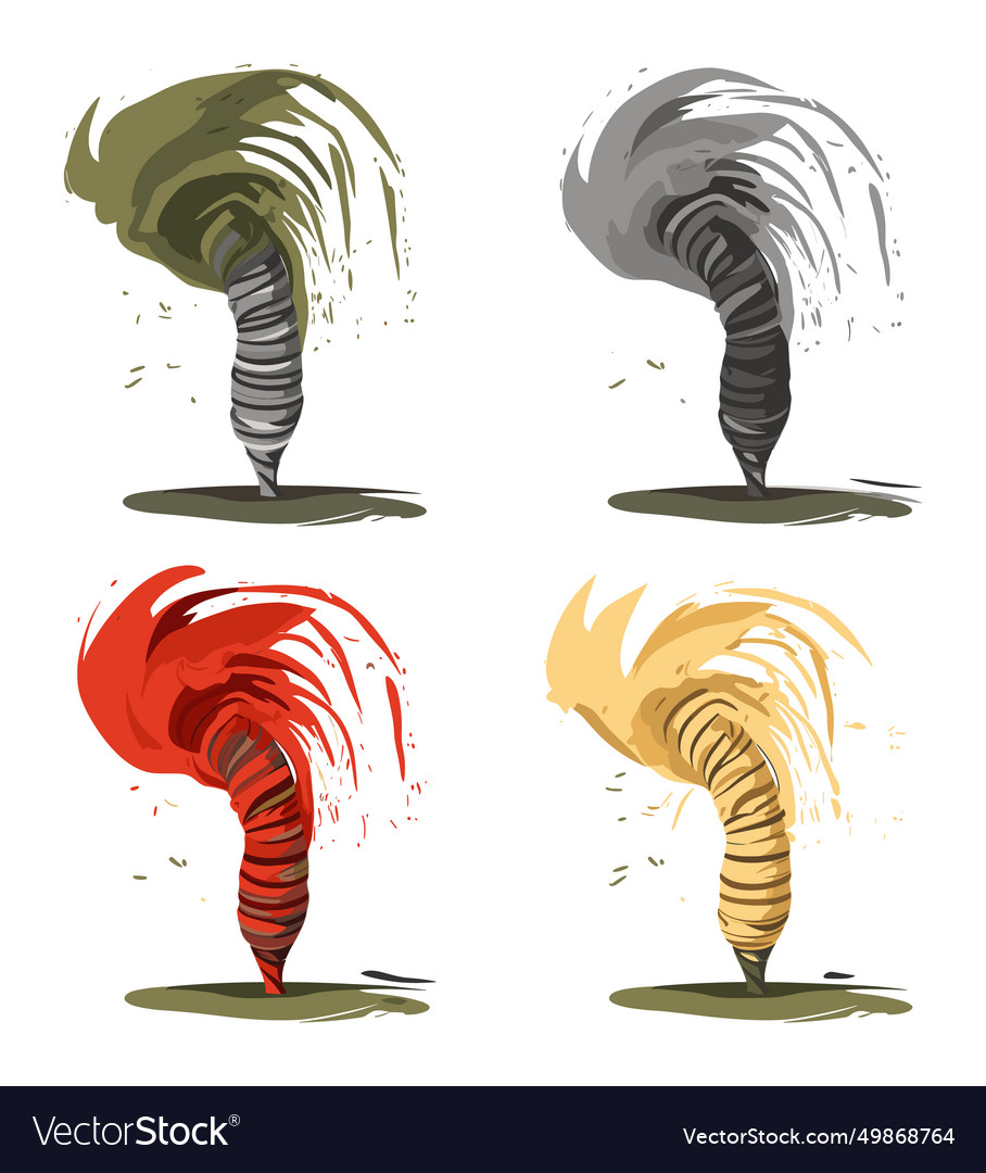 Set of four colorful tornadoes with different vector image Set of four colorful tornadoes with different