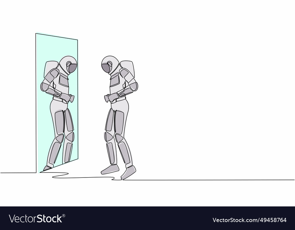 Single continuous line drawing astronaut standing Vector Image