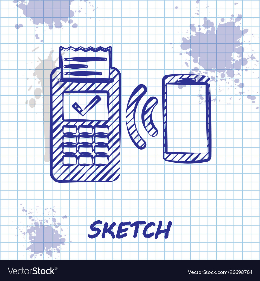Sketch line pos terminal with printed receipt