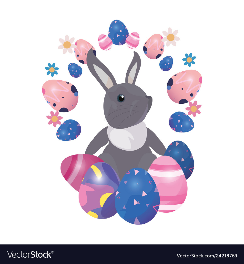 Cute bunny and eggs painting easter Royalty Free Vector