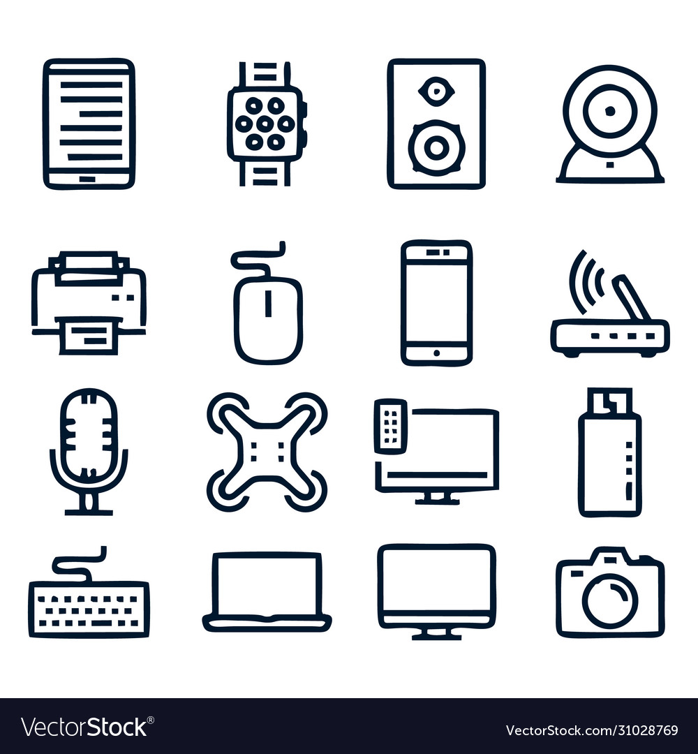 Electronic devices thin line icons image vector image Electronic devices thin line icons image