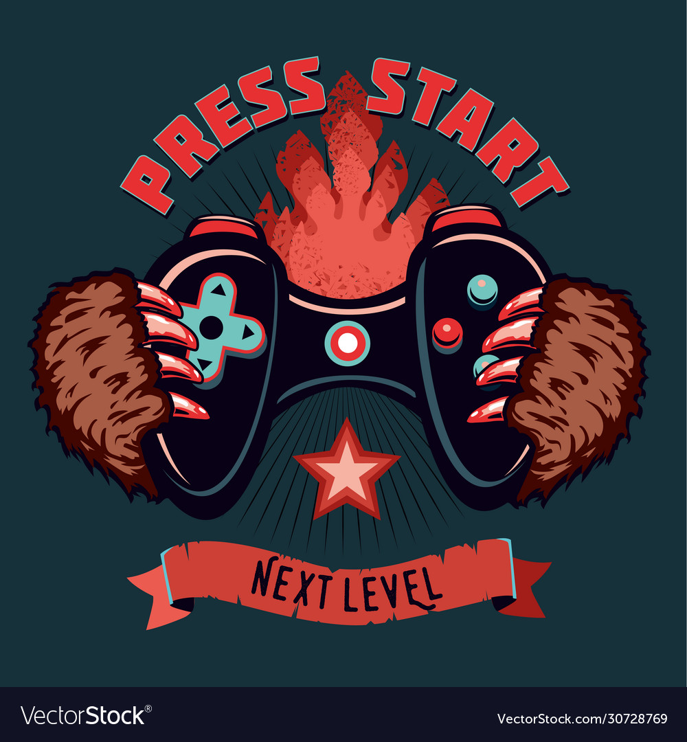 Gamepad in a monster hand electronic game cartoon vector image Gamepad in a monster hand electronic game cartoon
