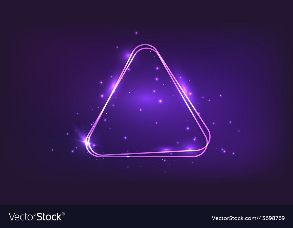 Neon rounded triangle frame with shining effects vector image Neon rounded triangle frame with shining effects