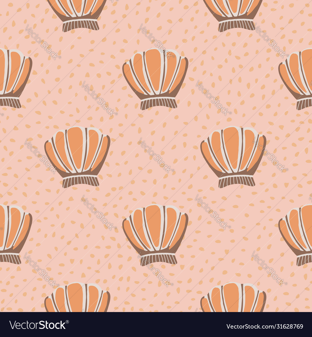 Seashells seamless patternon dots background