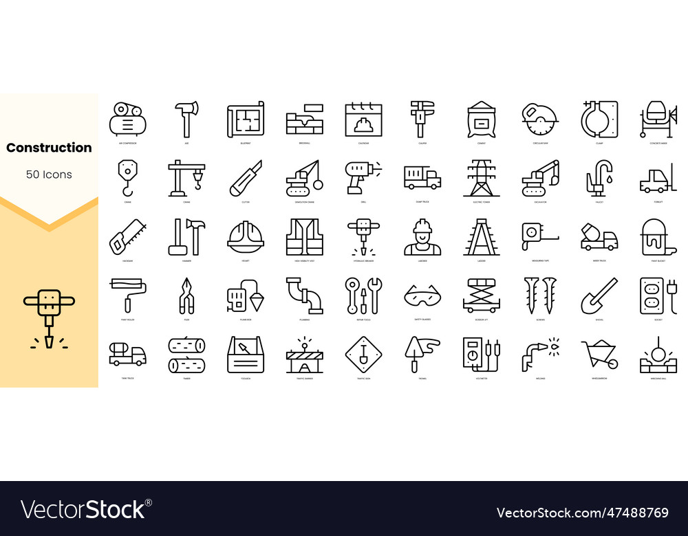 Set von Bau-Icons einfache Linie Kunst Stil