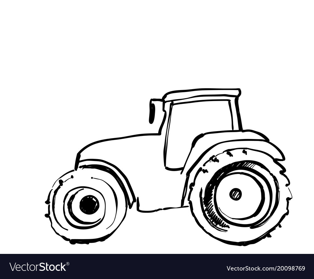 Tractor sketch agricultural machine hand drawn