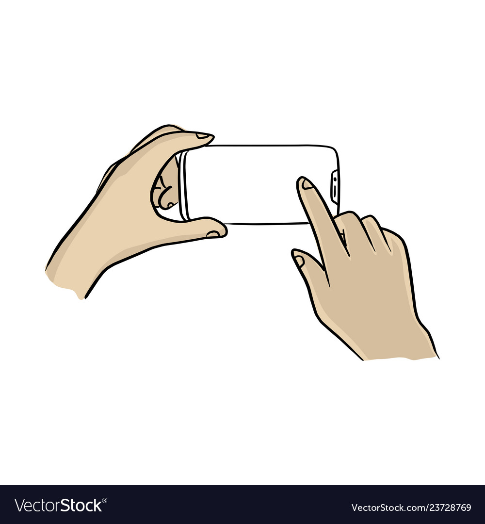 Two hands using smartphone with notch display