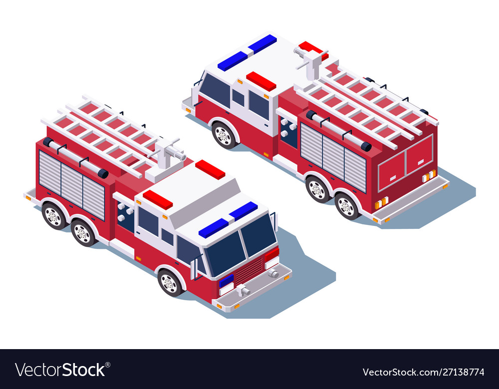 3d Isometric Fire Truck For Fire Extinguishing