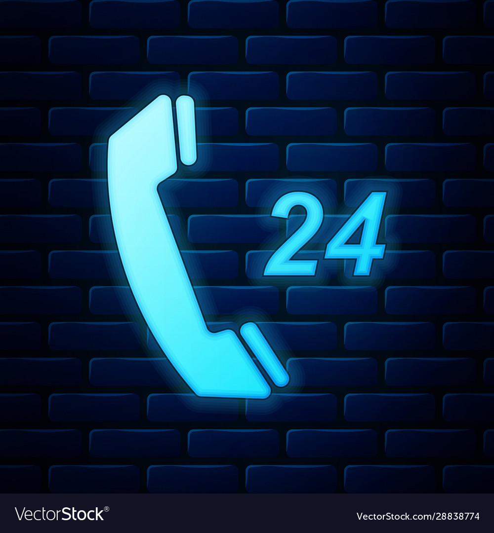 Glowing Neon Telefon 24 Stunden Unterstützung Icon