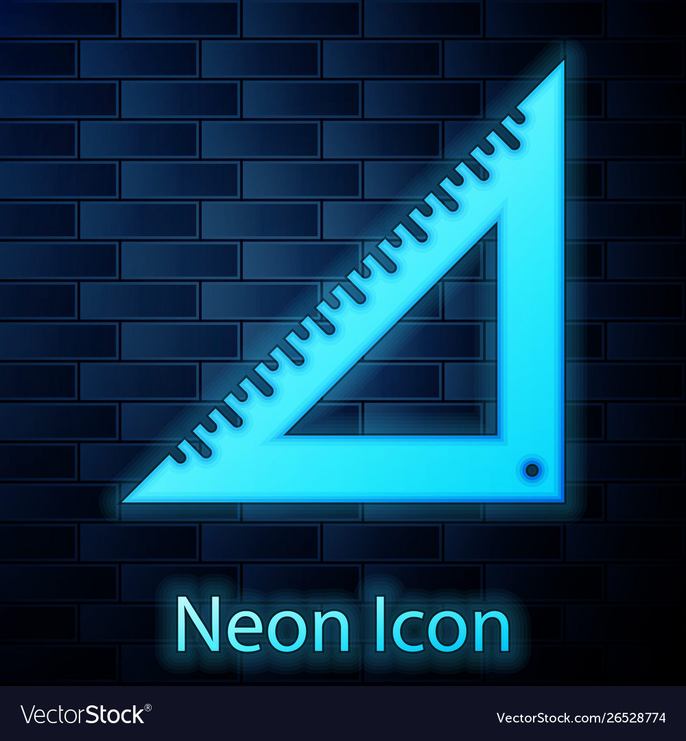 Glowing neon triangular ruler icon isolated