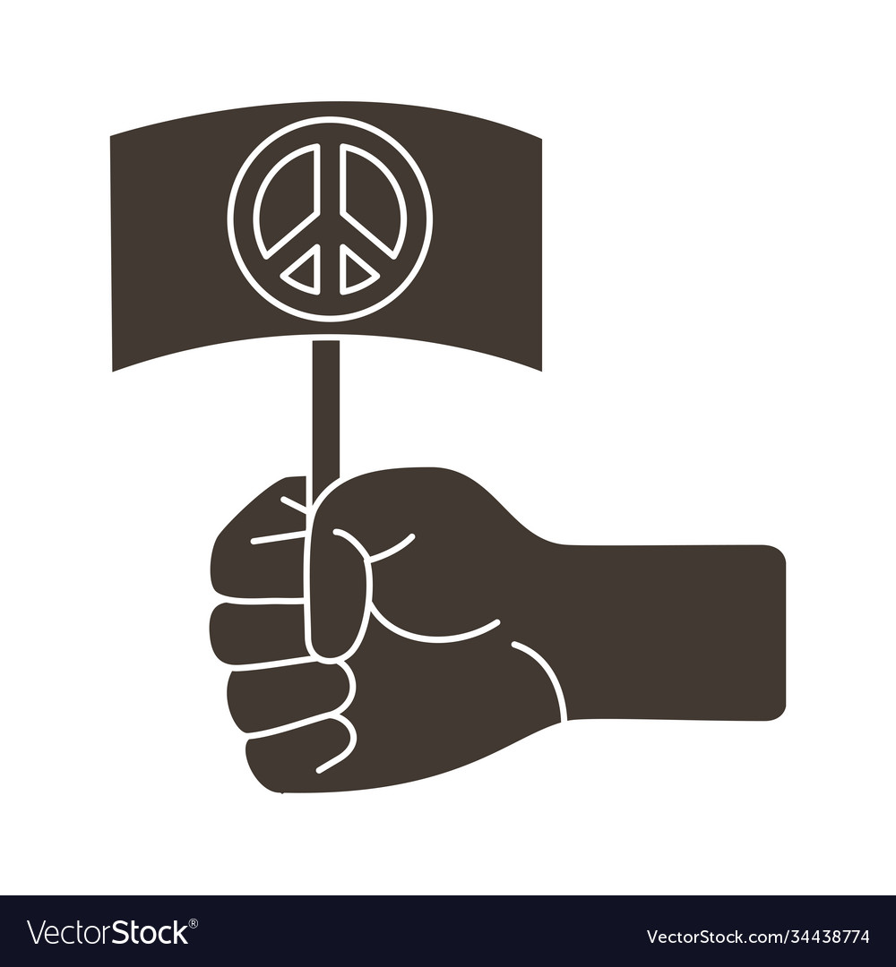 Hand lifting banner with peace symbol silhouette Vector Image