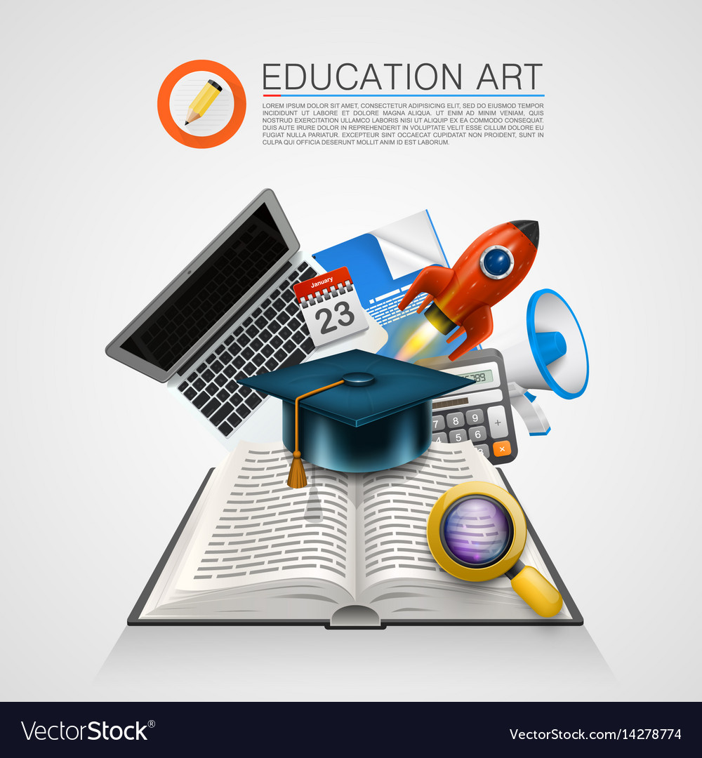 Open book with a set of objects art sign