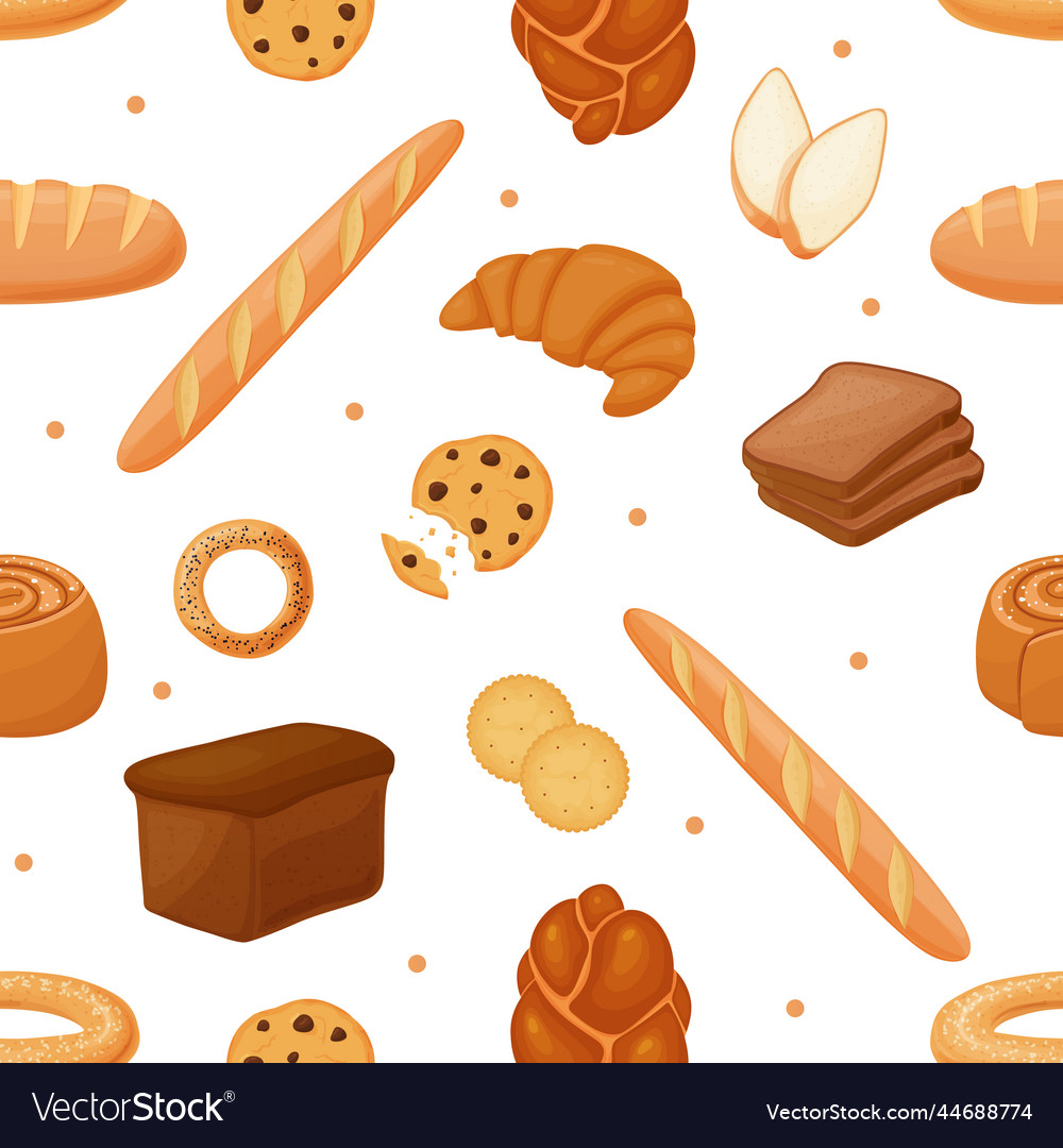 Seamless pattern with cakes croissant bread Vector Image Seamless pattern with cakes croissant bread