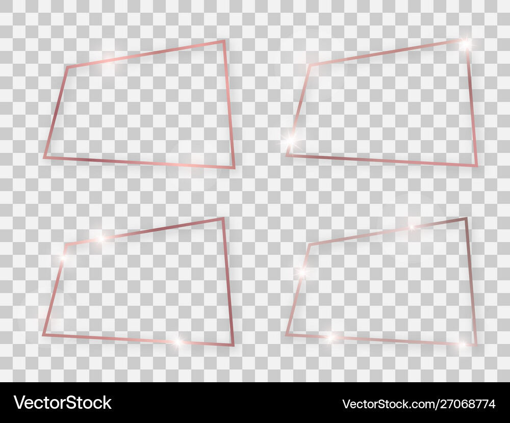 Set four rose gold shiny rectangular frames Vector Image