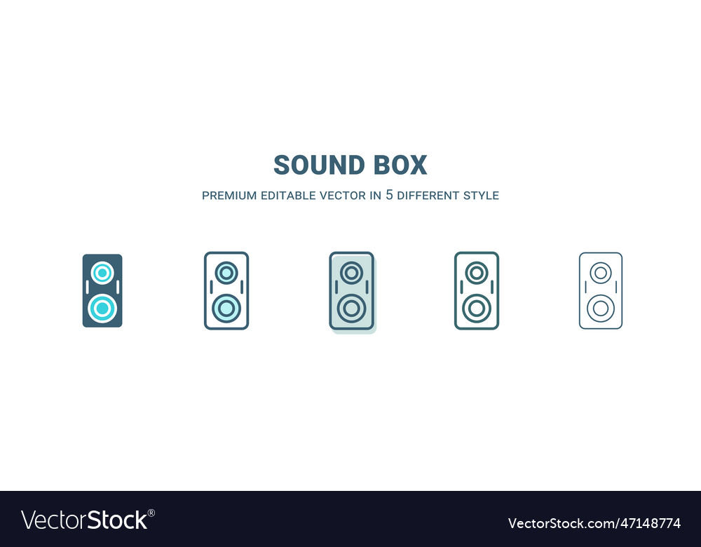 Sound box icon in 5 different style outline vector image Sound box icon in 5 different style outline
