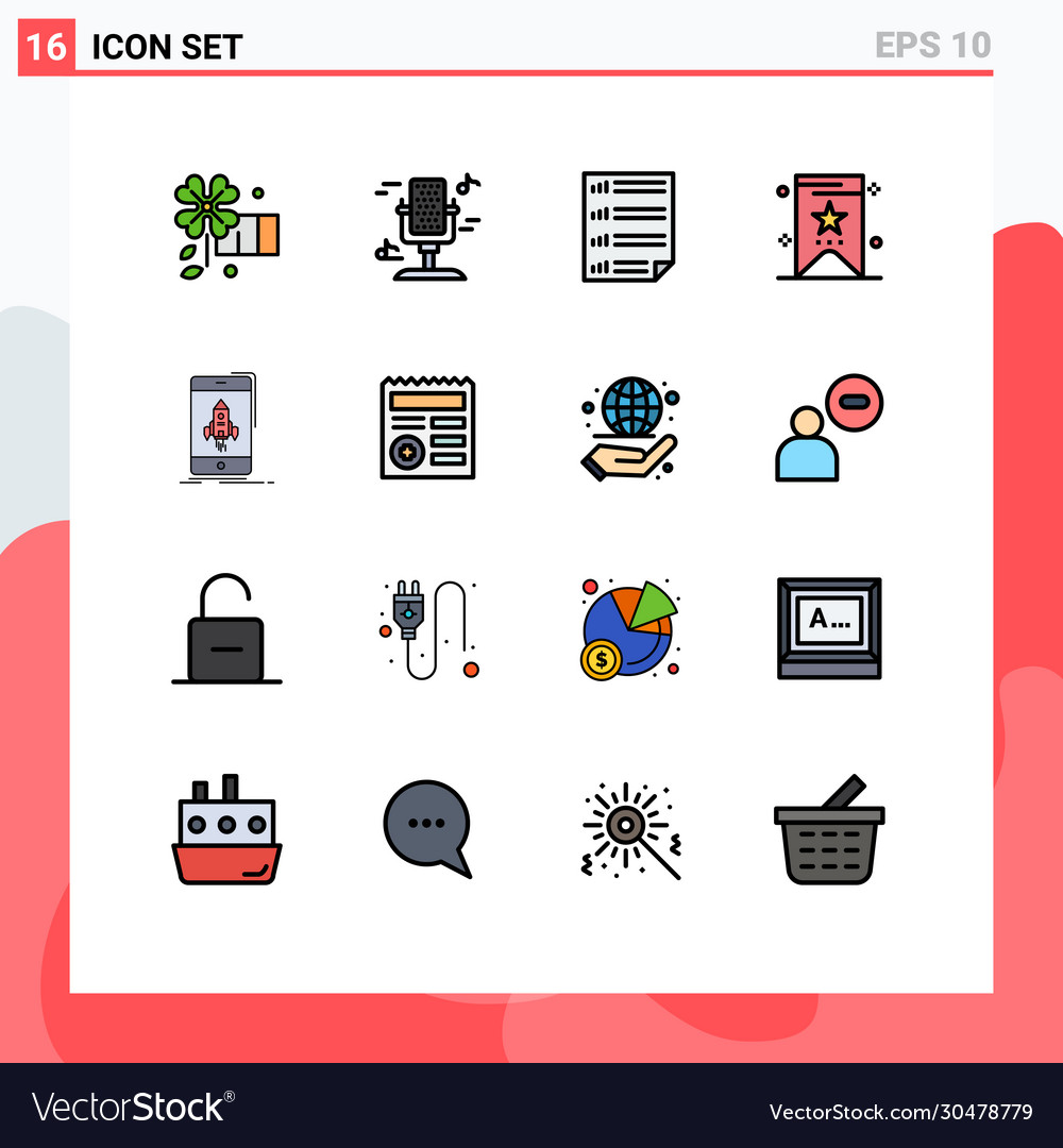 16 universal flat color filled line signs symbols
